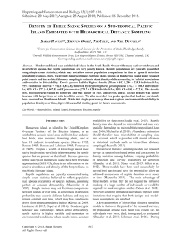 Density of Three Skink Species on a Sub-Tropical Pacific Island Estimated with Hierarchical Distance Sampling