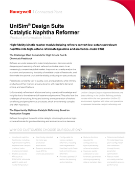 Unisim® Design Suite Catalytic Naphtha Reformer Product Information Note