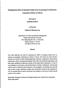 Modeling the Effect of Enlarged Seating Room on Passengers' Preferences