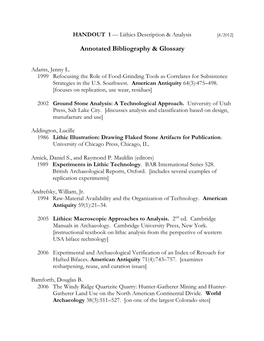 Lithic Analysis Bibliography & Glossary