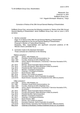 Correction of Notice of the 39Th Annual General Meeting of Shareholders