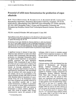 Potential of Solid State Fermentation for Production of Ergot Alkaloids