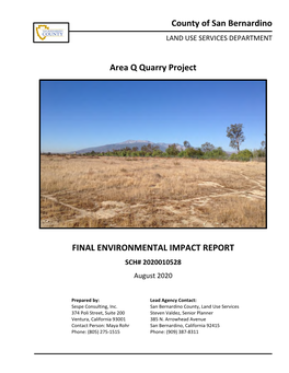 County of San Bernardino Area Q Quarry Project FINAL