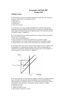 Economics 103 Fall 2007 Section F01 Multiple Choice