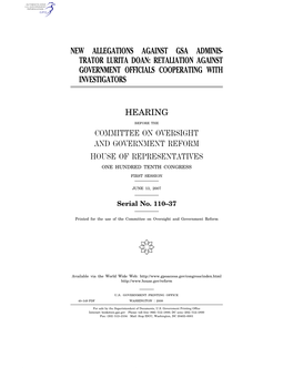 New Allegations Against Gsa Adminis- Trator Lurita Doan: Retaliation Against Government Officials Cooperating with Investigators