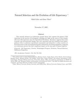 Natural Selection and the Evolution of Life Expectancy *