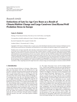 Extinctions of Late Ice Age Cave Bears As a Result of Climate/Habitat Change and Large Carnivore Lion/Hyena/Wolf Predation Stress in Europe