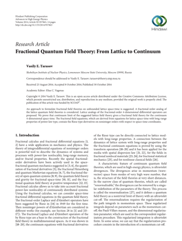 Research Article Fractional Quantum Field Theory: from Lattice to Continuum