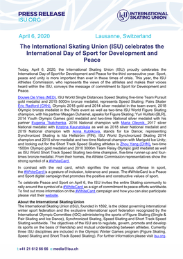 The International Skating Union (ISU) Celebrates the International Day of Sport for Development and Peace