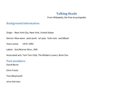 Talking Heads from Wikipedia, the Free Encyclopedia