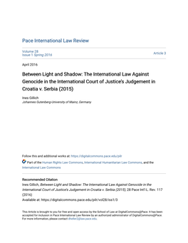 The International Law Against Genocide in the International Court of Justice's Judgement in Croatia