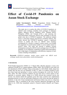 Effect of Covid-19 Pandemics on Asean Stock Exchange