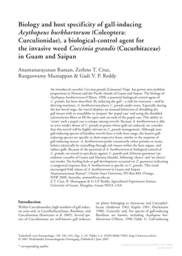 Biology and Host Specificity of Gall-Inducing Acythopeus