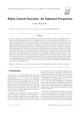 Robot Control Overview: an Industrial Perspective