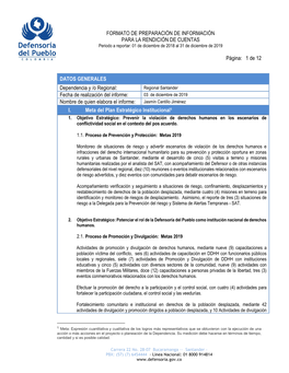 FORMATO DE PREPARACIÓN DE INFORMACIÓN PARA LA RENDICIÓN DE CUENTAS Página: 1 De 12 DATOS GENERALES Dependencia Y /O Regio