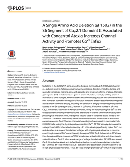 In the S6 Segment of Cav2.1 Domain III Associated with Congenital