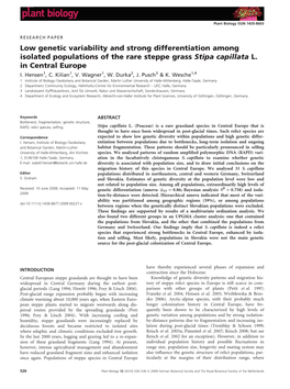 Low Genetic Variability and Strong Differentiation Among Isolated Populations of the Rare Steppe Grass Stipa Capillata L