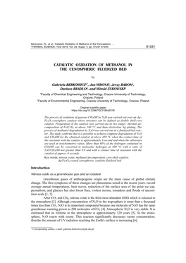 Catalytic Oxidation of Methanol in the Cencspheric … THERMAL SCIENCE: Year 2019, Vol