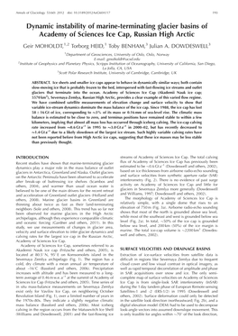 Dynamic Instability of Marine-Terminating Glacier Basins of Academy of Sciences Ice Cap, Russian High Arctic