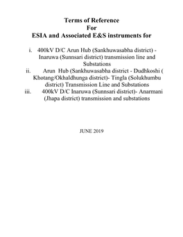 Terms of Reference for ESIA and Associated E&S Instruments