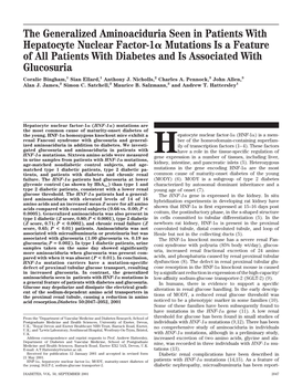 The Generalized Aminoaciduria Seen in Patients with Hepatocyte Nuclear Factor-1 Mutations Is a Feature of All Patients with Diab