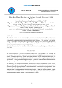 Diversity of Oral Microflora in Oral and Systemic Diseases