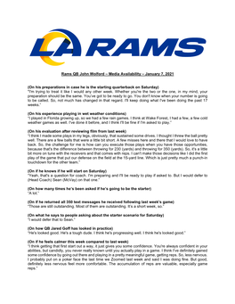 Rams QB John Wolford – Media Availability – January 7, 2021 (On