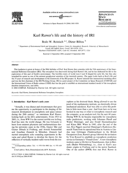 Karl Rawer's Life and the History of IRI