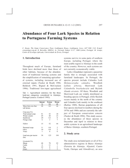 297 C. Stoate, R. Borralho and M. Araújo: Abundance of Four Lark