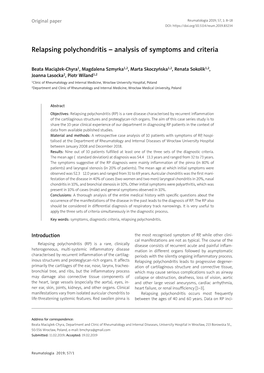 Relapsing Polychondritis – Analysis of Symptoms and Criteria