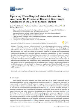 Upscaling Urban Recycled Water Schemes: an Analysis of the Presence of Required Governance Conditions in the City of Sabadell (Spain)