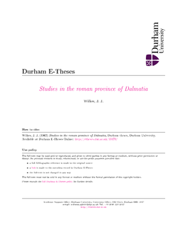 Studies in the Roman Province of Dalmatia