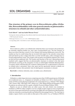 Fine Structure of the Primary Eyes in Heterochthonius Gibbus (Oriba- Tida