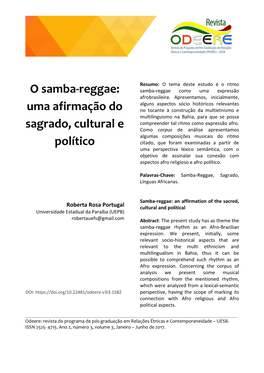 O Samba-Reggae: Samba-Reggae Como Uma Expressão Afrobrasileira