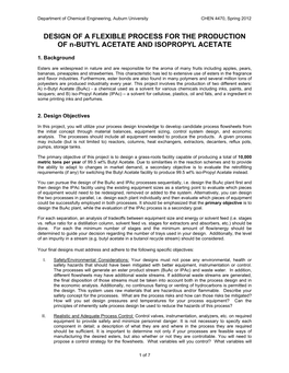 DESIGN of a FLEXIBLE PROCESS for the PRODUCTION of N-BUTYL ACETATE and ISOPROPYL ACETATE