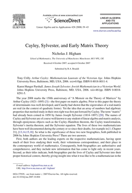 Cayley, Sylvester, and Early Matrix Theory