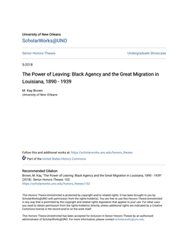 Black Agency and the Great Migration in Louisiana, 1890 - 1939