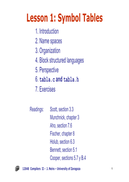 Lesson 1: Symbol Tables 1