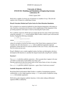 Modeling and Simulation of Engineering Systems Laboratory #4