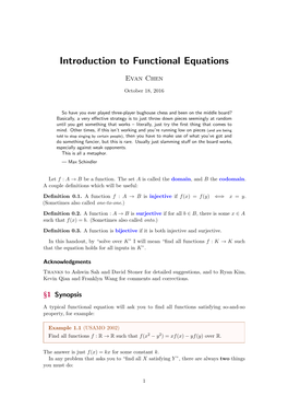 Introduction to Functional Equations