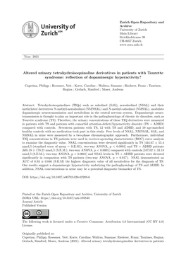 Altered Urinary Tetrahydroisoquinoline Derivatives in Patients with Tourette Syndrome: Reflection of Dopaminergic Hyperactivity?