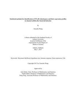 Statistical Methods for Identification of NF-Κb Related Genes and Their Expression Profiles in Channel Catfish After Bacterial Infection