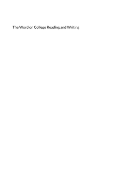 The Word on College Reading and Writing