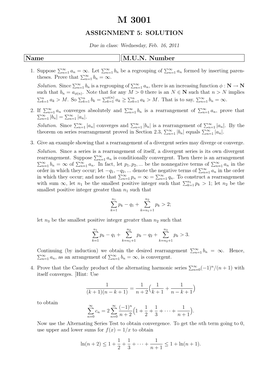 M 3001 Assignment 5: Solution