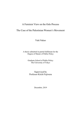 A Feminist View on the Oslo Process the Case of the Palestinian
