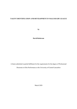 Talent Identification and Development in Male Rugby League