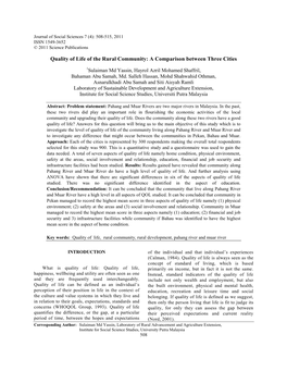 Quality of Life of the Rural Community: a Comparison Between Three Cities