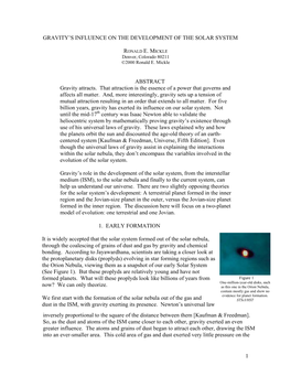 Gravity's Influence on the Development of the Solar System