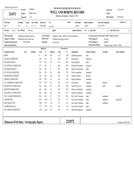 WELL and BORING RECORD 221072 Quad Brush Creek Update Quad ID 12A Minnesota Statutes Chapter 1031 Received Date 08/18/2014