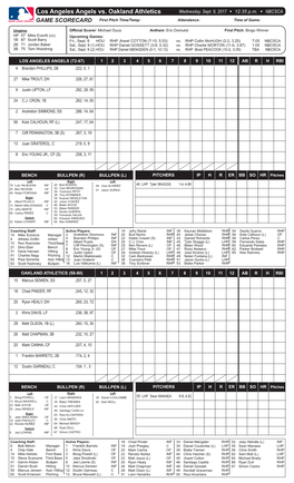 Los Angeles Angels Vs. Oakland Athletics Wednesday, Sept